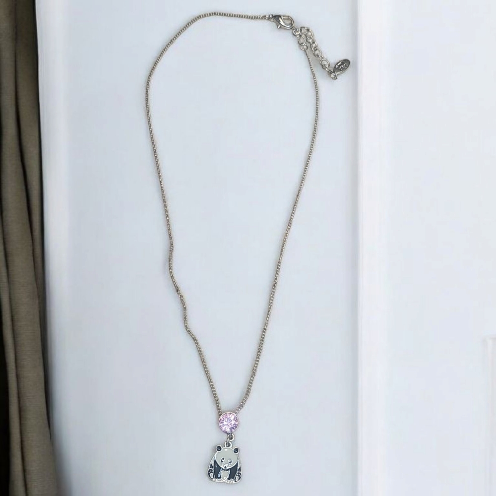 Silver and Pink Panda Necklace